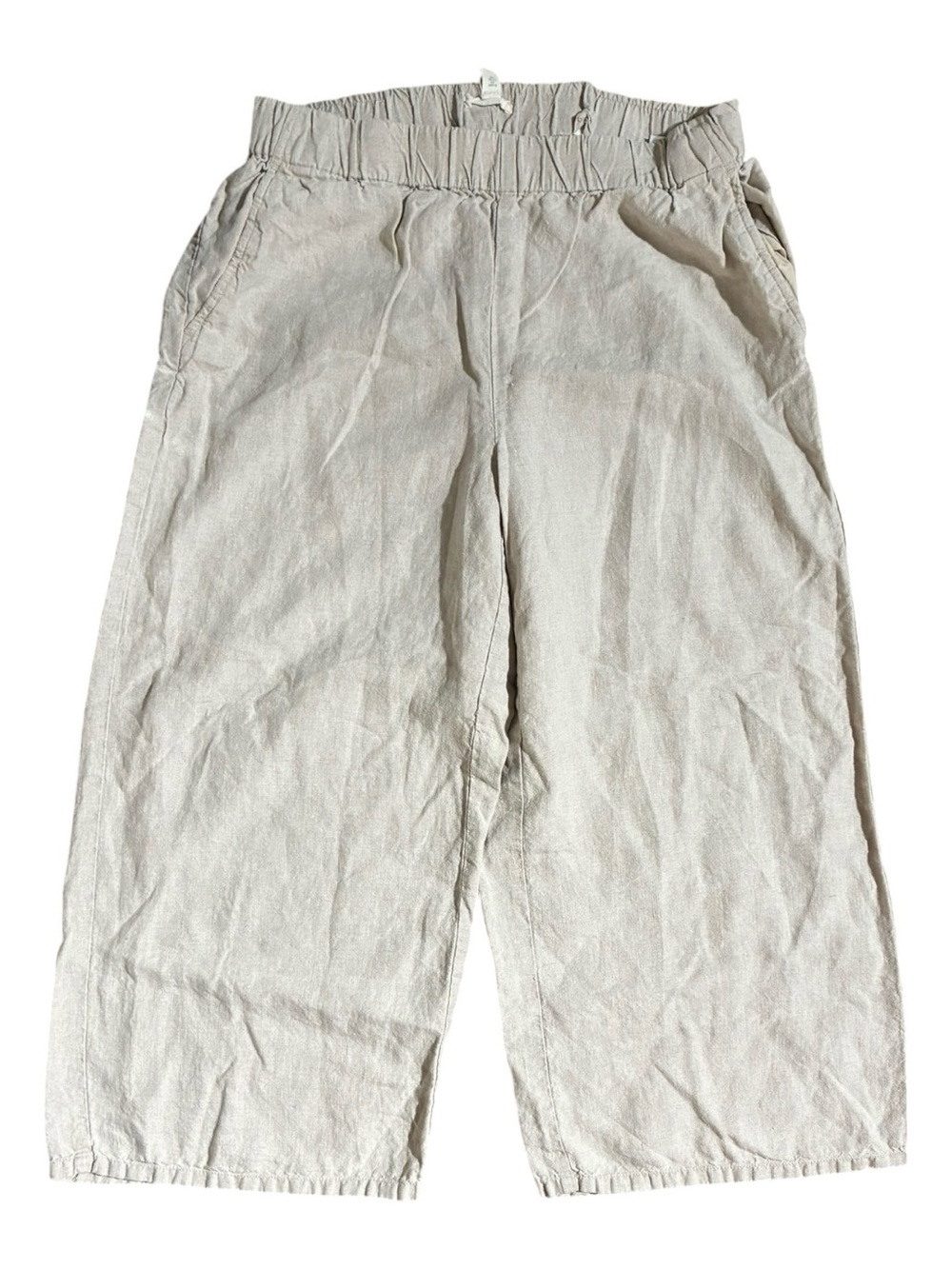 Eileen Fisher Petite Linen Wide Leg Cropped Pants Khaki Beige
